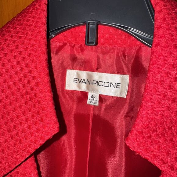 Evan Picone Red Blazer Womens 4P Open Front Lined Jacket Holidays Black Buttons - Picture 2 of 8